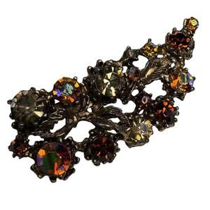 Vintage Brooch Gold Tone Rhinestone Amber & Yellow Tone
